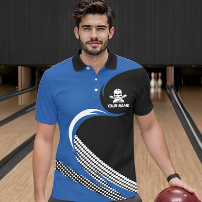 Custom Blue Skull Bowling Shirt Polo Bowling Jersey for Men Women Bowling Outfit QZT671