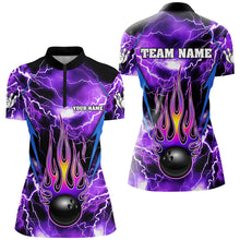 Load image into Gallery viewer, Personalized Thunder Bowling Shirt for Women Flame Bowling Team Jersey 1/4 Zip Shirt QZT277