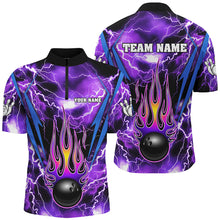 Load image into Gallery viewer, Personalized Thunder Bowling Shirt for Men Flame Bowling Team Jersey 1/4 Zip Shirt QZT277