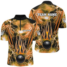 Load image into Gallery viewer, Personalized Thunder Bowling Shirt for Men Flame Bowling Team Jersey 1/4 Zip Shirt QZT277