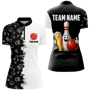 Custom Beer Bowling Shirt Funny Bowling Team League 1/4 Zip Bowling Shirt for Men QZT403