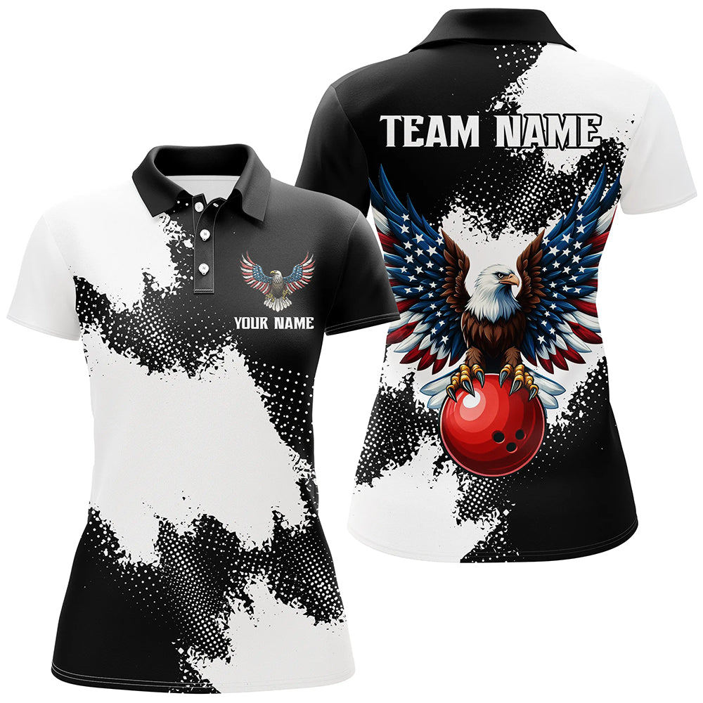 Custom Bowling Shirt Eagle Bowling Team Jersey Patriotic Women Polo Shirt for Bowlers QZT296