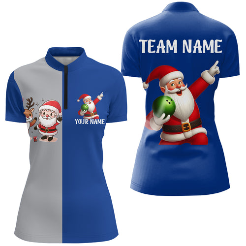 Custom Christmas Bowling Team Shirts Multicolor Quarter Zip Bowling Jersey for Women QZT487