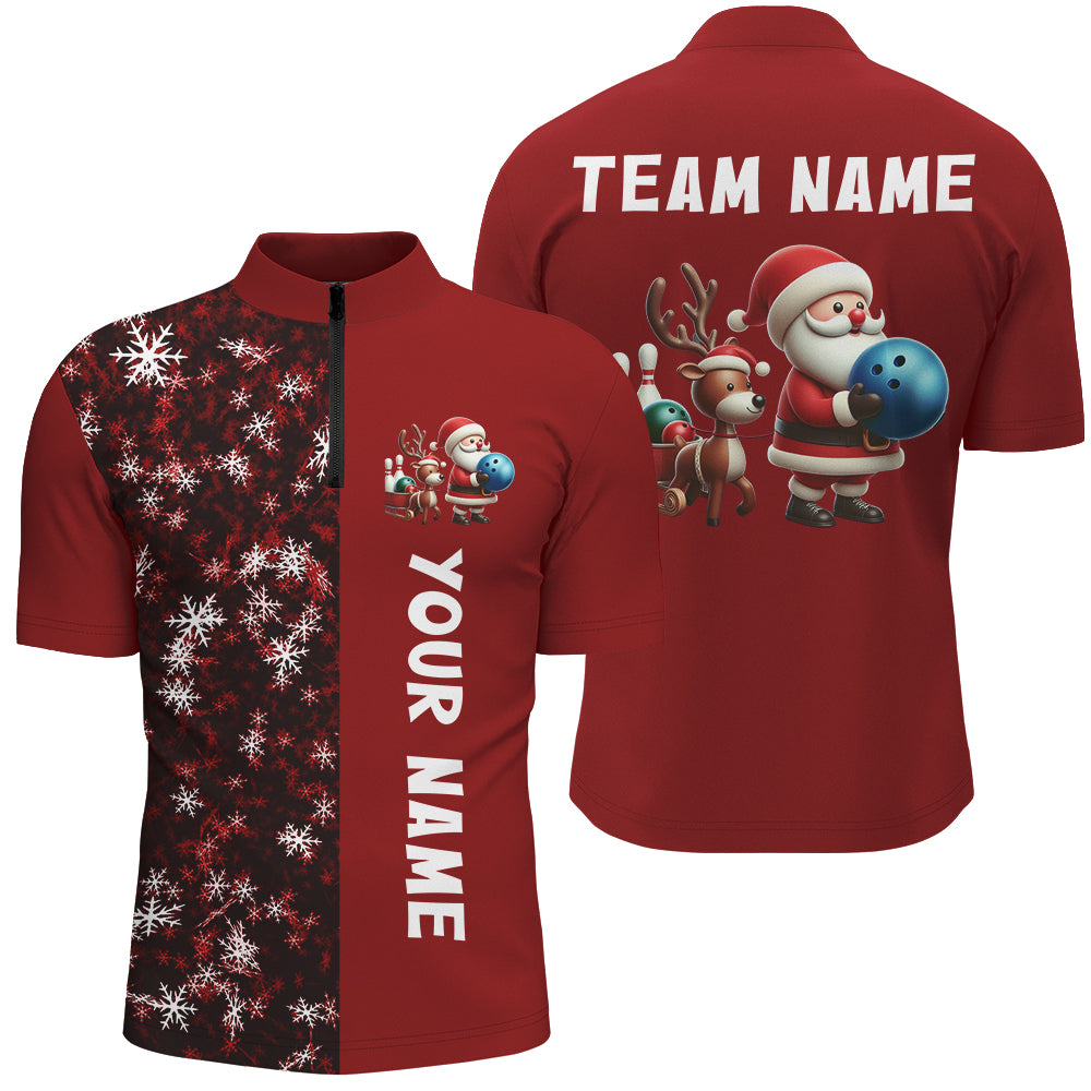 Custom Santa Christmas Bowling Shirt for Men Bowling Team Quarter Zip Bowling Bowlers Gift QZT489