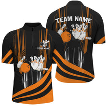 Load image into Gallery viewer, Orange Camo Bowling Shirt Funny Bowling Team Jersey for Men 1/4 Zip Bowling Shirt QZT258