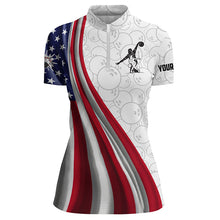 Load image into Gallery viewer, American Flag Bowling Shirt Bowling Team League Quarter Zip Bowling Shirt for Women QZT257