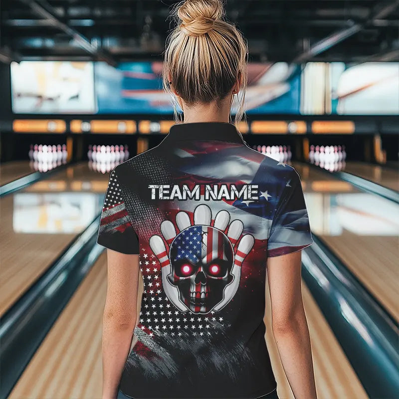 US Flag Bowling Polo Shirt for Men and Women Custom Bowling Team League QZT600