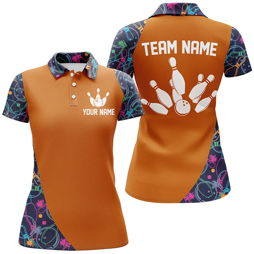 Custom Bowling Shirts Orange Bowling Jersey for Women Camo Bowling Polo Bowling Uniform QZT413