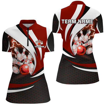 Personalized Bowling Shirt for Women Quarter Zip Camo Thunder Bowling Team League QZT429