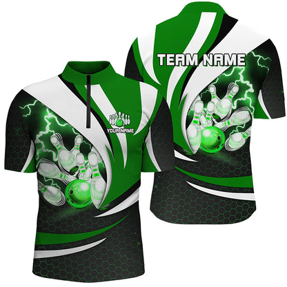 Personalized Bowling Shirt for Men Quarter Zip Camo Thunder Bowling Team League QZT429