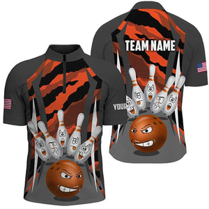 Personalized Bowling Shirt for Men Camo Bowling Team League Funny Orange 1/4 Zip Bowling Shirt Unisex QZT290