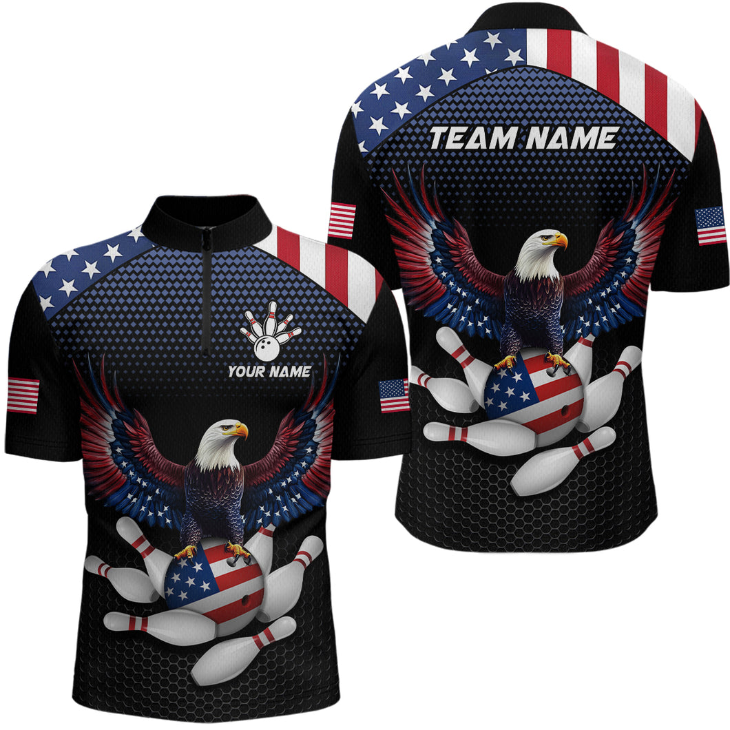 Custom Eagle Bowling Team Shirt American Bowling Quarter-Zip Jersey for Men Women QZT658
