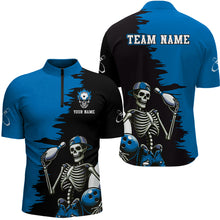 Load image into Gallery viewer, Personalized Skeleton Bowling Shirt for Men Skull Bowling Jersey Quarter Zip Bowling Shirt QZT407