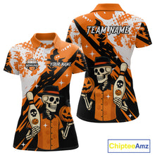 Load image into Gallery viewer, Orange Funny Skull Bowling Shirt for Women Personalized Polo &amp; 1/4-Zip Bowling Jersey Halloween QZT768