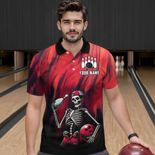 Load image into Gallery viewer, Black &amp; Red Bowling Team Shirt Custom Skull Polo Bowling Jersey for Men Women QZT605