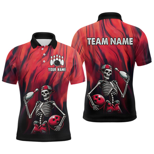 Black & Red Bowling Team Shirt Custom Skull Polo Bowling Jersey for Men Women QZT605