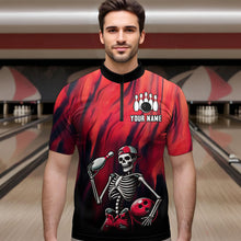 Load image into Gallery viewer, Black &amp; Red Bowling Team Shirt Custom Skull Quarter-Zip Bowling Jersey for Men Women QZT605