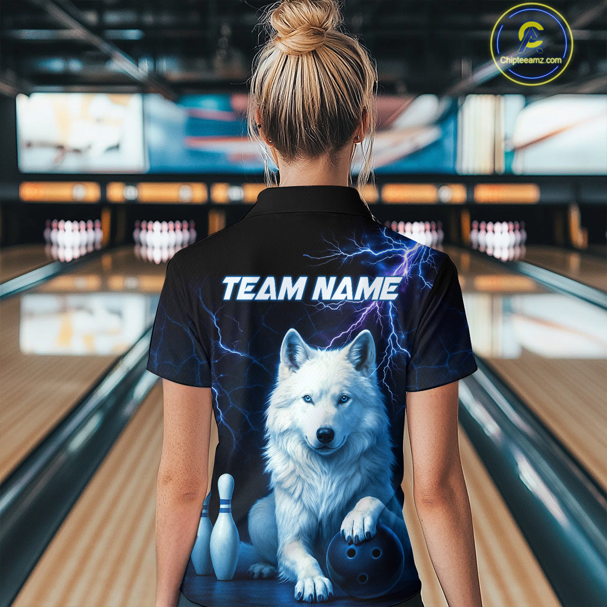 Custom Bowling Shirts for Women White Wolf Bowling Polo Jersey Thunder Bowling Outfit QZT701