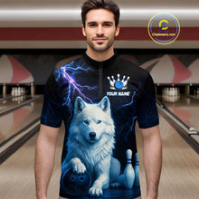 Load image into Gallery viewer, Custom Bowling Shirts for Men White Wolf Bowling Polo &amp; Quarter-Zip Jersey Thunder Bowling Outfit QZT701