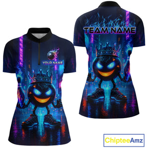 Custom Neon Lightning Bowling Shirt Funny Women Bowling Team Jersey Polo & 1/4-Zip Bowling Outfit QZT740