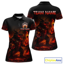 Load image into Gallery viewer, Personalized Red Flame Crocodile Bowling Team Shirt for Women Polo &amp; Quarter-Zip Bowling Outfit QZT742