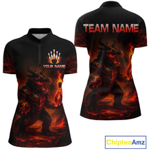 Load image into Gallery viewer, Personalized Red Flame Crocodile Bowling Team Shirt for Women Polo &amp; Quarter-Zip Bowling Outfit QZT742