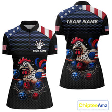 Load image into Gallery viewer, Custom American Flag Funny Chicken Bowling Team Jersey for Women Polo Bowling Shirt Unisex QZT710