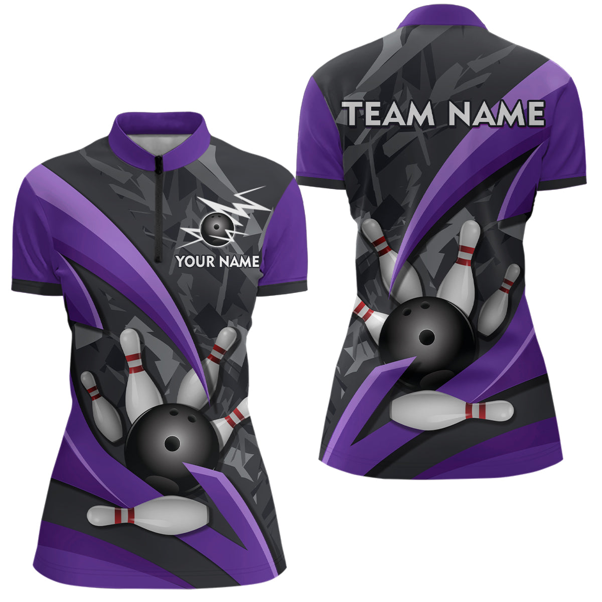 Custom 3D Bowling Team Shirts Multicolor Bowling Jersey for Women Quarter Zip QZT505