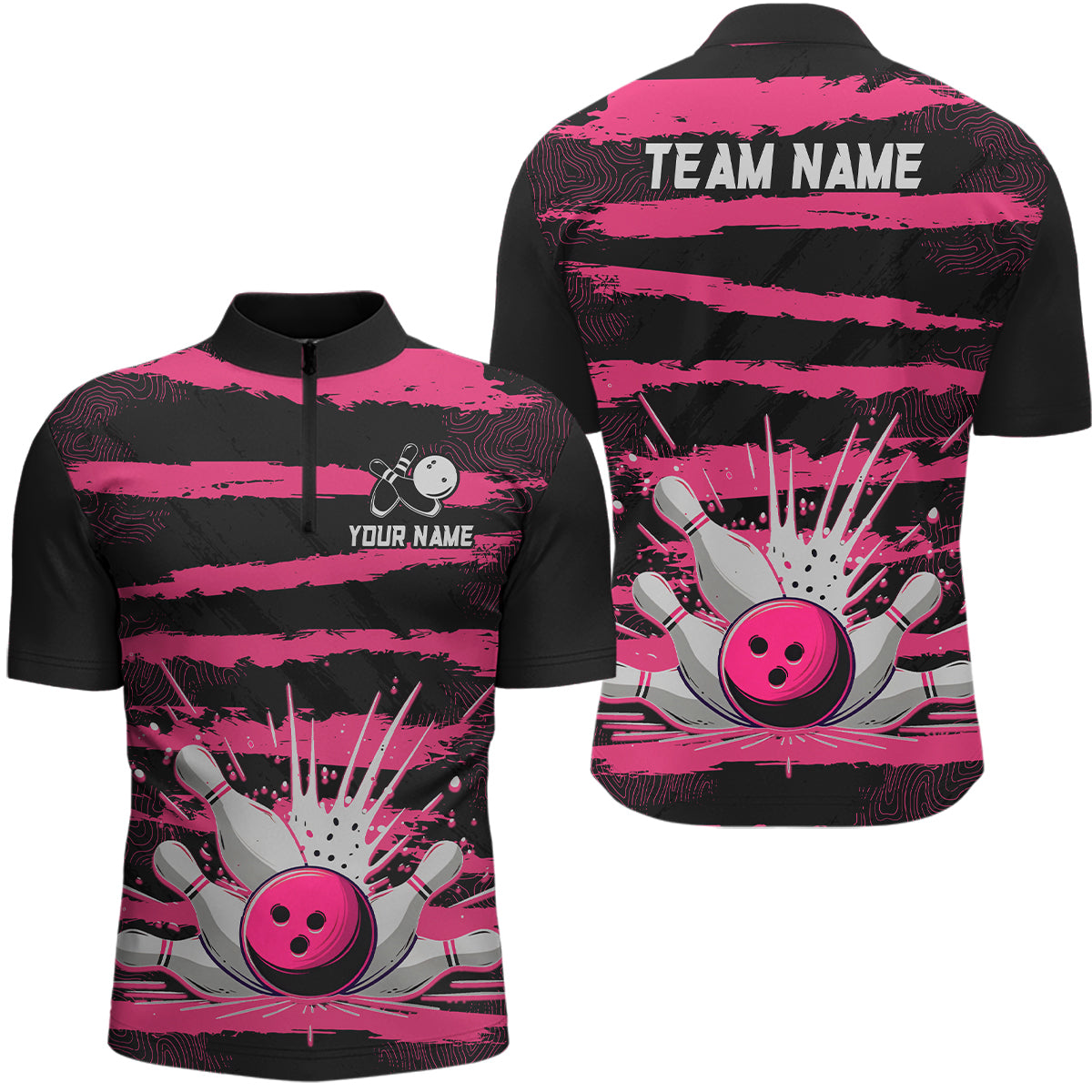 Men Camo Bowling Shirts 1/4 Zip Custom Bowling Team Jersey League Multicolor QZT472