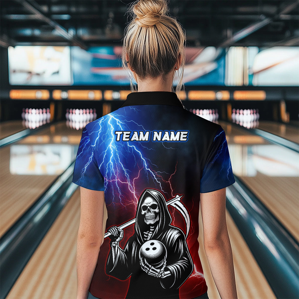 Thunder Bowling Shirt| Grim Reaper Bowling Jersey, Custom Bowling for Women, Polo Bowling Shirt QZT405