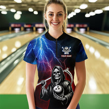 Load image into Gallery viewer, Thunder Bowling Shirt| Grim Reaper Bowling Jersey, Custom Bowling for Women, Quarter-Zip Bowling Shirt QZT405