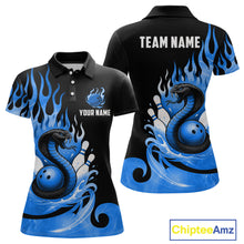 Load image into Gallery viewer, Custom Blue Flame Cobra Snake Bowling Shirt Polo Bowling Team League Bowling Jersey QZT694