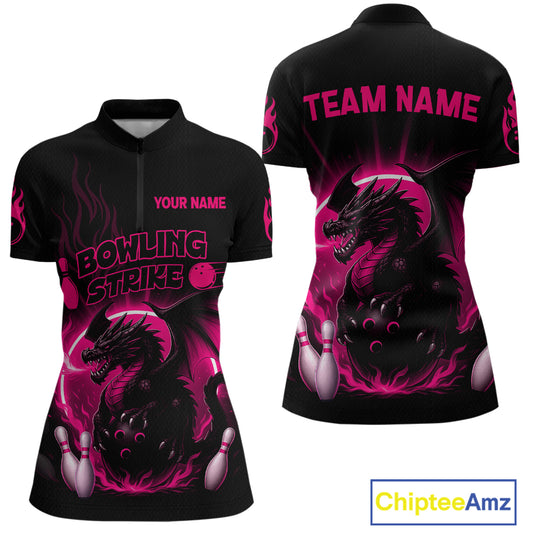 Pink Flame Dragon Bowling Shirt Custom Strike Bowling Team Jersey for Women Uniform QZT726