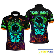 Load image into Gallery viewer, Custom Neon Bowling Team Shirt Halloween Polo &amp; Quarter-Zip Bowling Jersey for Men QZT731