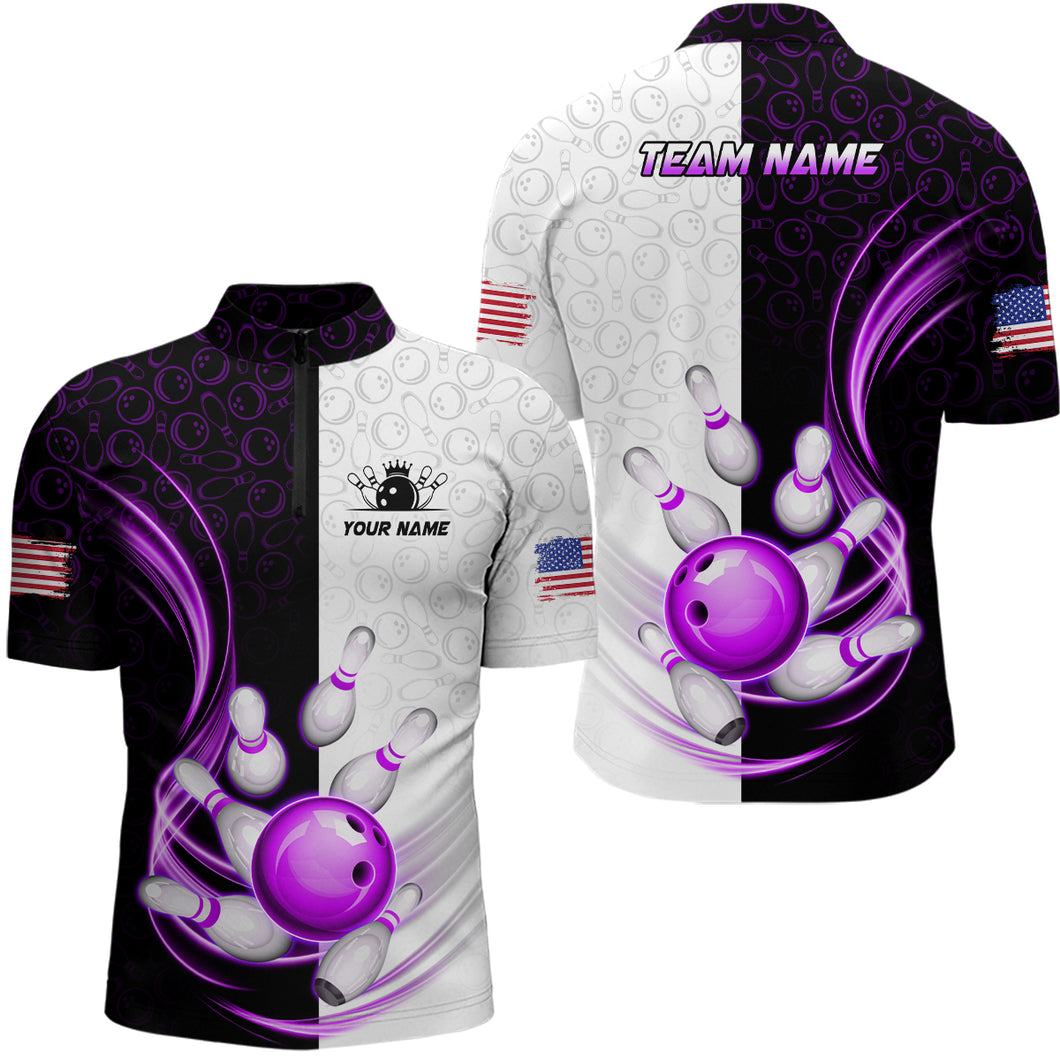 Custom Bowling Shirts for Men Camo Bowling Jersey 1/4 Zip Bowling Team League QZT449