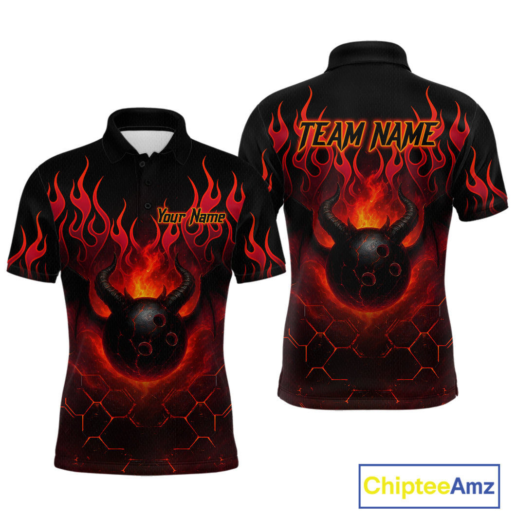 Red Flame Demon Bowling Ball Shirt for Men Custom Bowling Team Jersey QZT758