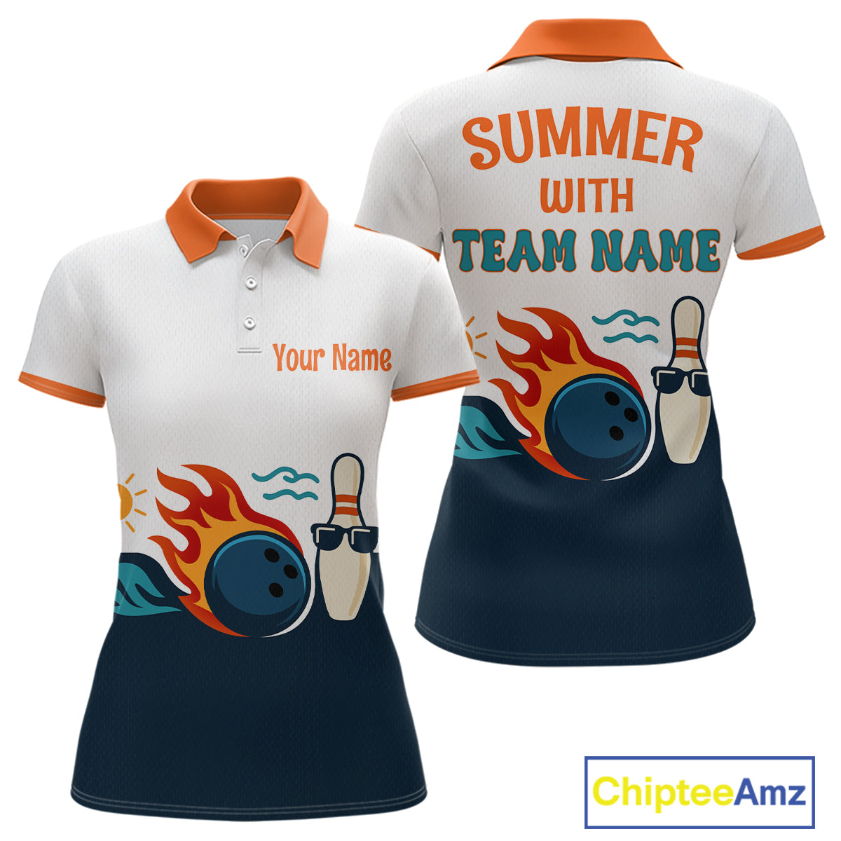 Personalized Flame Bowling Shirt Polo Bowling Summer with Team Name Gift for Bowlers QZT697