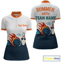 Load image into Gallery viewer, Personalized Flame Bowling Shirt Quarter-Zip Bowling Summer with Team Name Gift for Bowlers QZT697