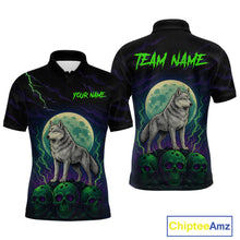 Load image into Gallery viewer, Purple And Green Wolf &amp; Skull Bowling Team Shirt for Men Custom Bowling League Jersey Bowling Unisex QZT732