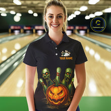 Load image into Gallery viewer, Custom Zombie Pumpkin Bowling Jersey for Women Halloween Bowling Team Shirt Bowling Gifts QZT730