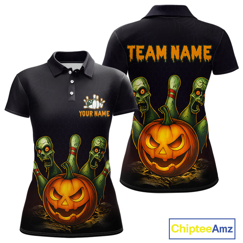 Custom Zombie Pumpkin Bowling Jersey for Women Halloween Bowling Team Shirt Bowling Gifts QZT730