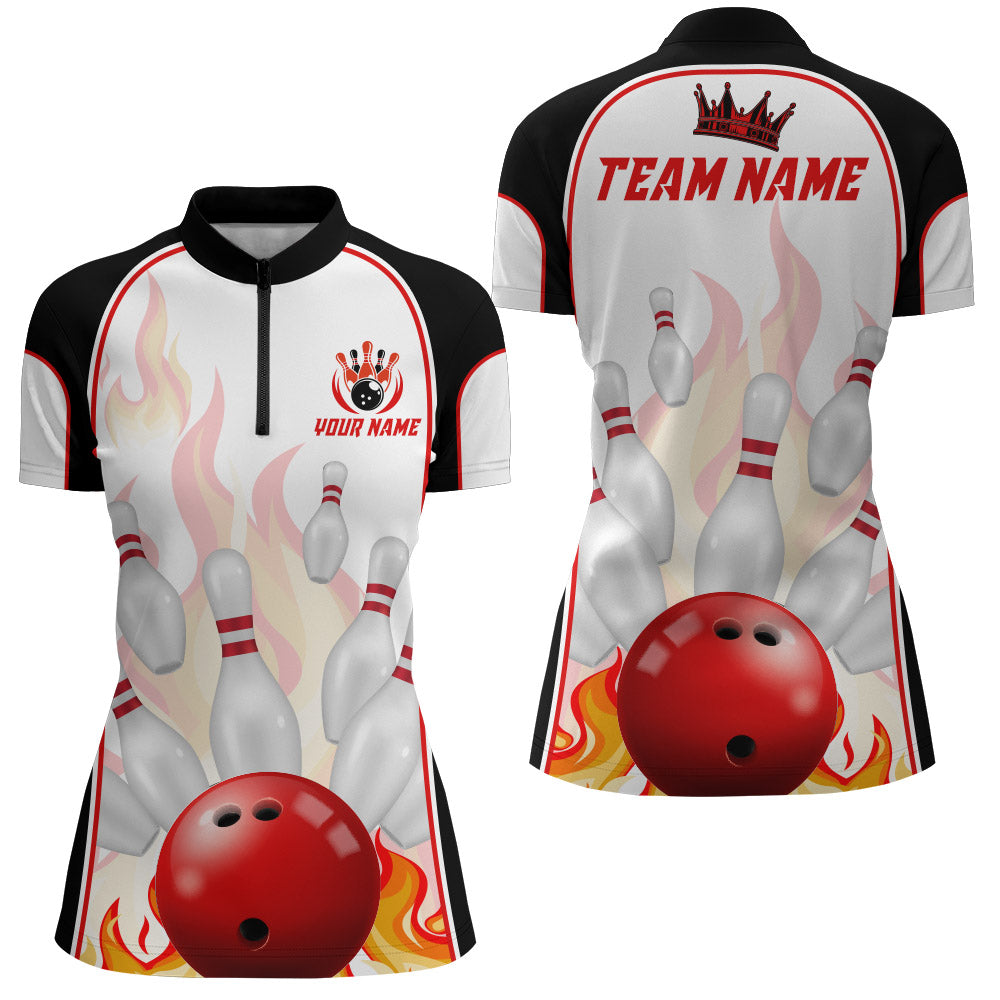 Personalized 3D Women's Bowling Team Jersey Bowling Shirt American Bowling Quarter-Zip Shirt QZT46-1