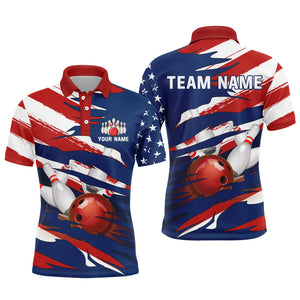 American Flag Bowling Polo Shirt Custom Bowling Jersey for Men Bowling Team League QZT93