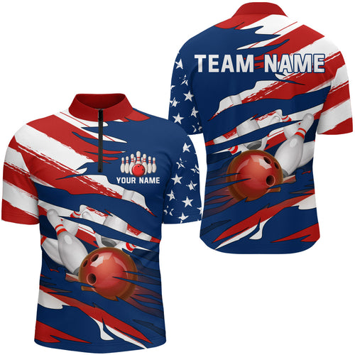 American Flag Bowling Quarter-Zip Shirt Custom Bowling Jersey for Men Bowling Team League QZT93