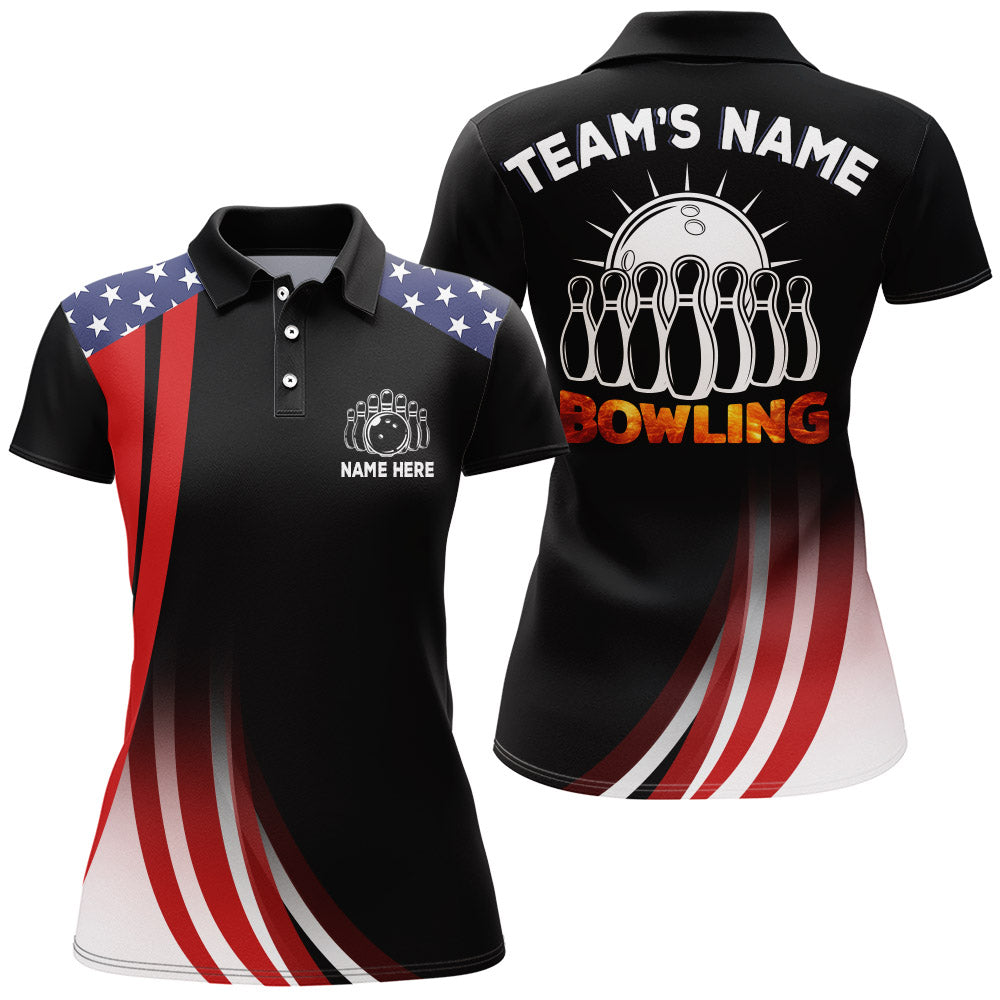 American Bowling Polo Shirt for Women Custom Bowling Team Jersey Bowling Shirt QZT25