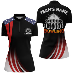 American Bowling Quarter-Zip Shirt for Women Custom Bowling Team Jersey  Bowling Shirt QZT25