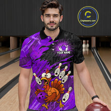 Load image into Gallery viewer, Custom Purple Turkey Bowling Shirt Funny Ball Pin League Jersey for Men Polo Outfit QZT765