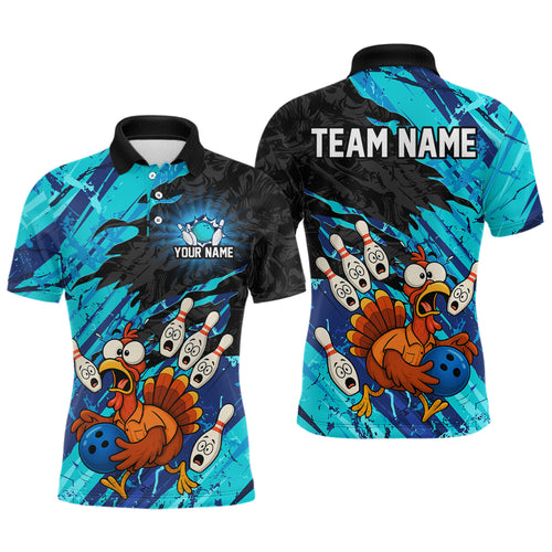 Custom Cyan Turkey Bowling Shirt Funny Ball Pin League Jersey for Men Polo Outfit QZT765