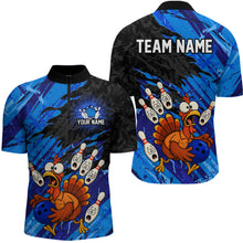 Load image into Gallery viewer, Custom Blue Turkey Bowling Shirt Funny Ball Pin League Jersey for Men Polo Outfit QZT765