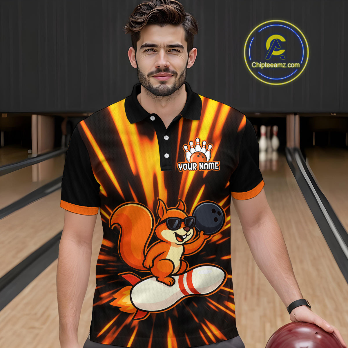 Funny Squirrel Bowling Team Shirt Custom Bowling League Jersey for Men Bowling Outfit Polo & 1/4-Zip QZT766